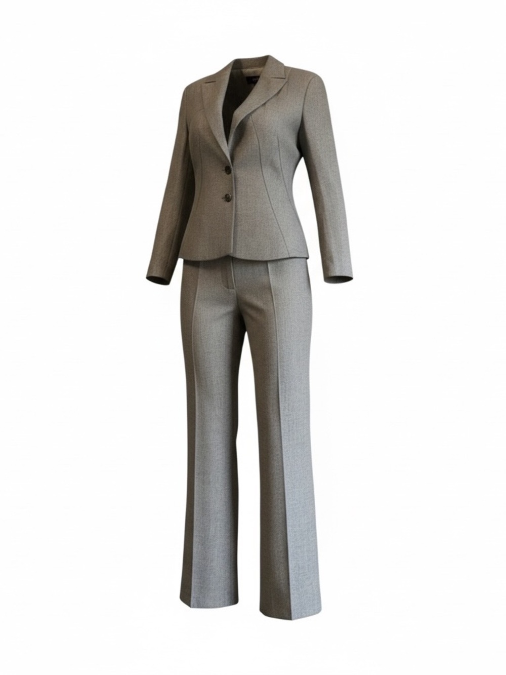 Escada- Women’s Light Grey Wool/Silk Pant Suit, Blazer Size Euro 38/10 Pants 12